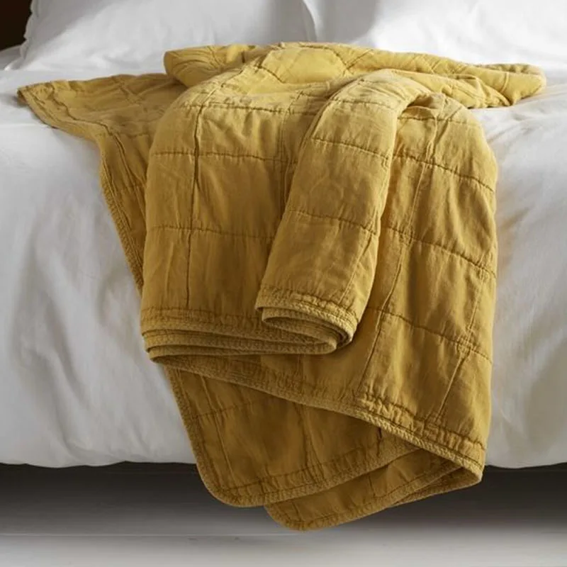 Wholesale Nature Breathable quilting blanket Home Textile baby 100% linen Bed Sheet Quilt King kid play mat Bedding Set