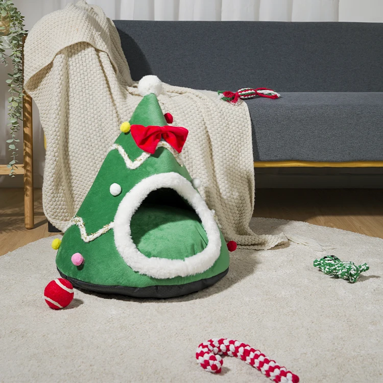 Christmas Hot Seller Cat Nest Toy Bed Custom House Sofa Fluffy Soft Pet Dog And Cat Bed Cave House For Indoor Cats
