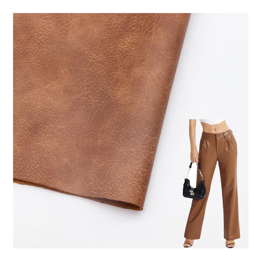 High Quality PU Faux Leather Fabric 100%Polyester 370GSM Waterproof Synthetic Leather Fabric For Women Pants Garment