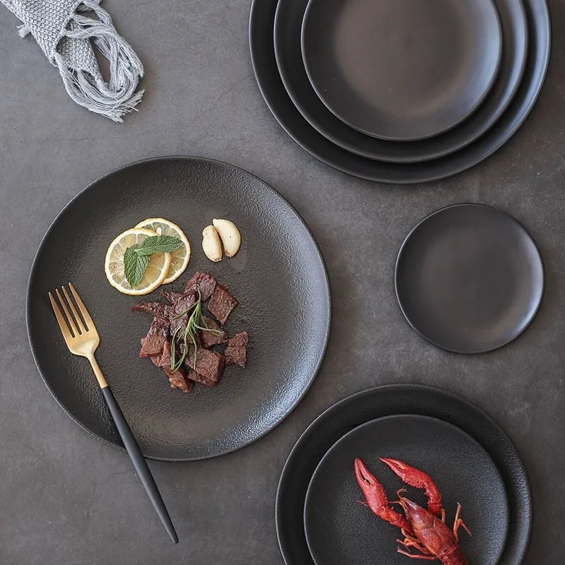 Nordic Ceramic Dull Polish Steak Plate Matte Glaze Black Dinner Plates And Dishes for Hotel Restaurant Ceramic Tableware