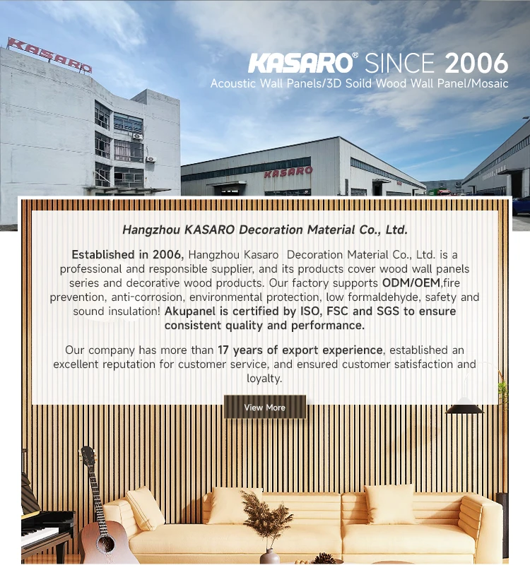 KASARO High Quality Interior Decor Natural Wood Veneer Slat Wall Panel Acoustic Panels For Hotel Apartments