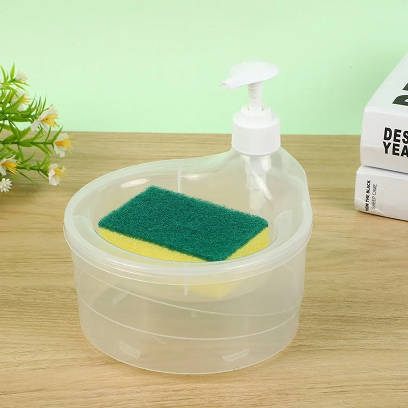 Detergent Automatic Dispenser Dish Soap Press Box with Sponge Holder for Kitchen Bathroom Washing Accessories