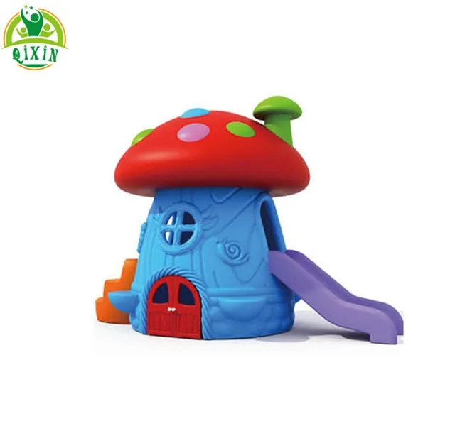 Indoor playground plastic mini mushroom playhouse with slide for kids (QX-18165E)