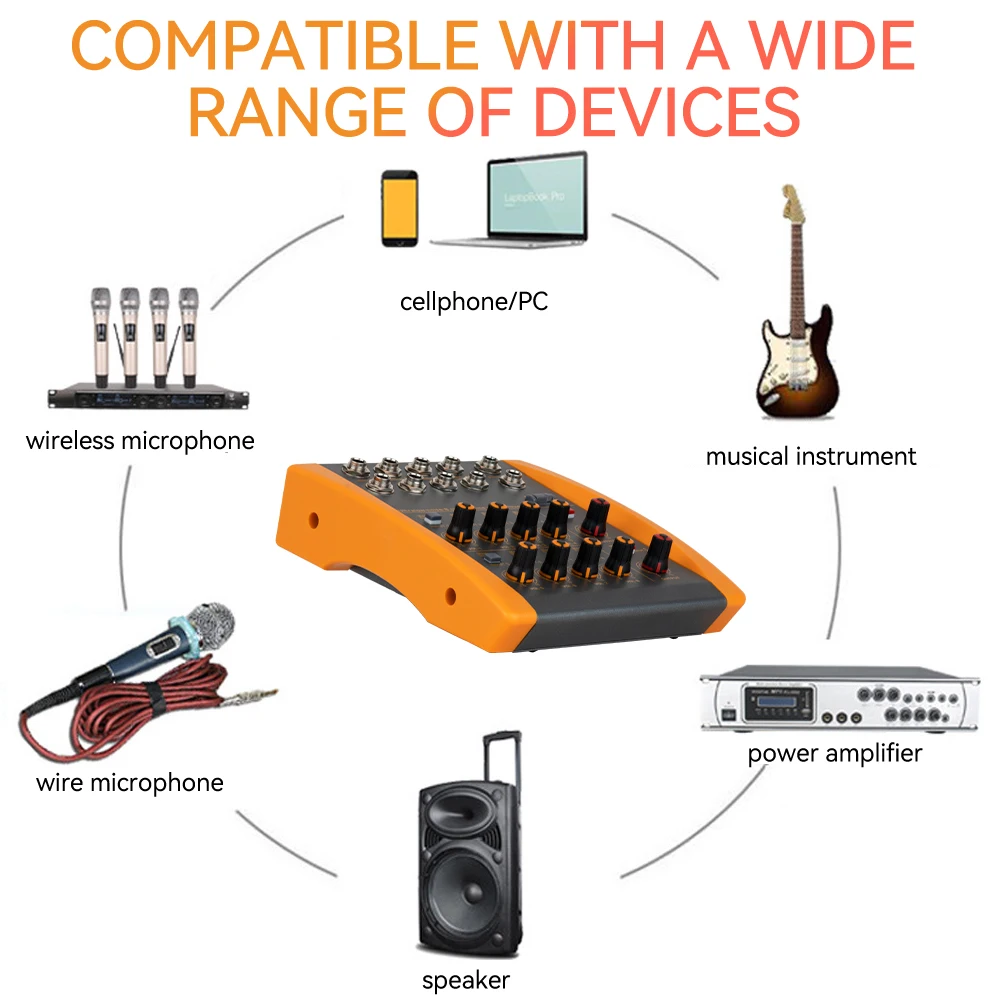 Portable 8-channel line mixer low-noise stereo mono switching mini guitar bass keyboard mic audio dj controller
