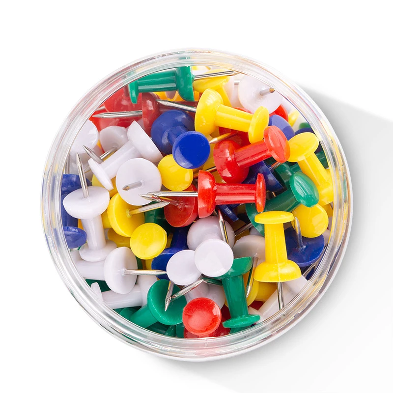 Офисные принадлежности, переплетные красочные 80 шт. в пластиковой коробке, круглые пластиковые наконечники, стальные нажимные штифты