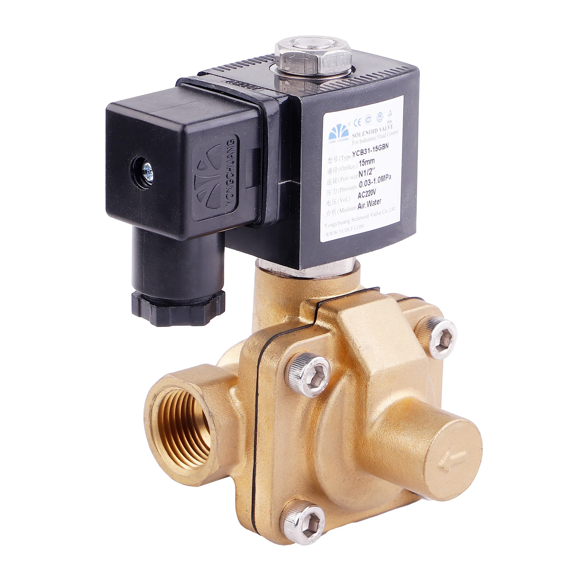 Yongchuang YCB31 pilot diaphragm 2 way brass water hot water anti-water hammer  solenoid valve 12v 24v
