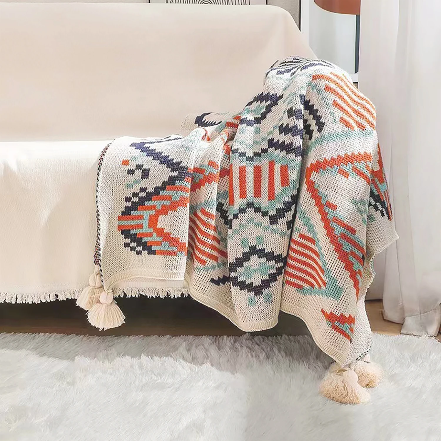Hot Sale Bohemian knitted blankets Geometric Patterns Home Blankets Knitted Throw Blanket