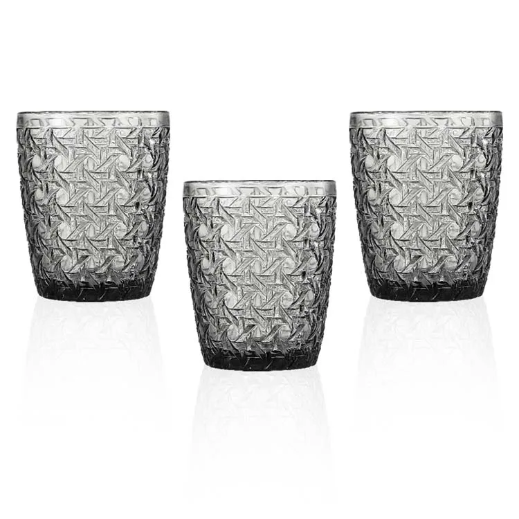 Embossed Palace Style Thickened Smoke Gray 300 ml 10 oz Juice Glass Cup Soda Lime Glass Stemless Drinkware