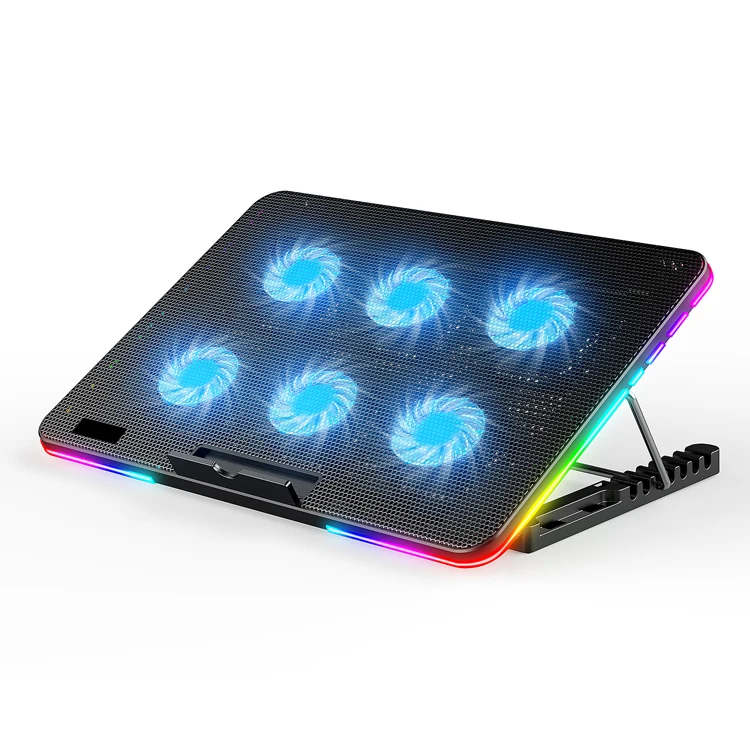 Great Roc Hot seller Adjustable Cooling Pad for Gaming Portable Notebook Cooler with phone holder RGB light Laptop Cooling Stand
