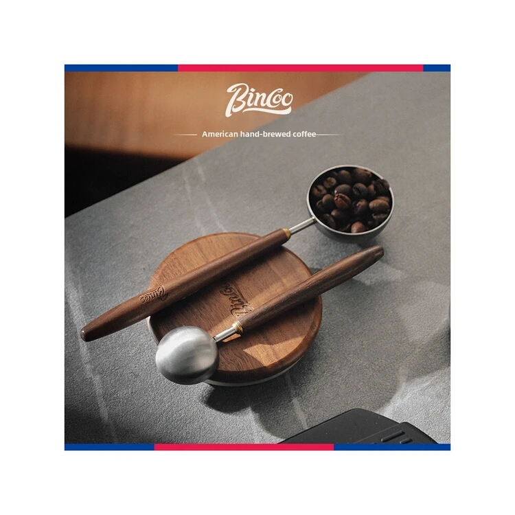 China Factory Special Walnut Wood Long Handle Coffee Spoons Stainless Steel Scoop for coffee shop