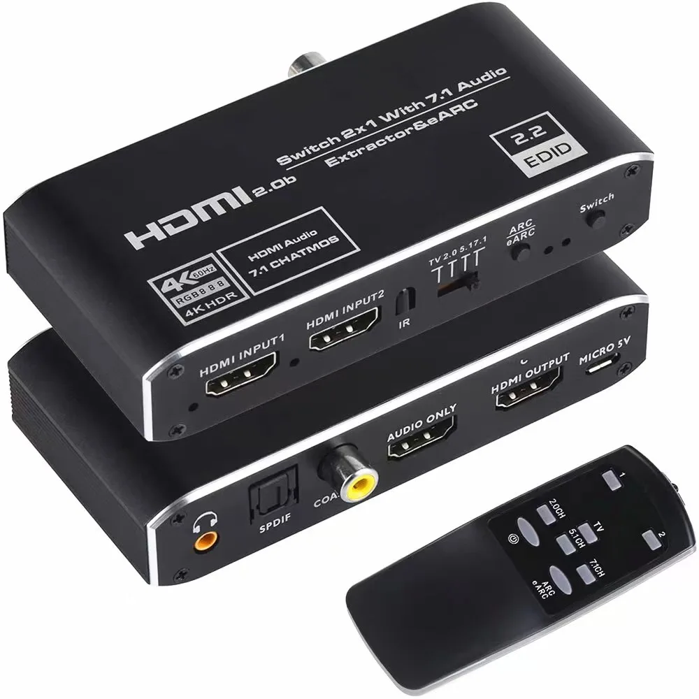4K 120 Гц HDMI переключатель 2 порта 2 в 1 выход HDMI2.0b аудио экстрактор с eARC 7.1CH оптический Toslink HDCP2.3