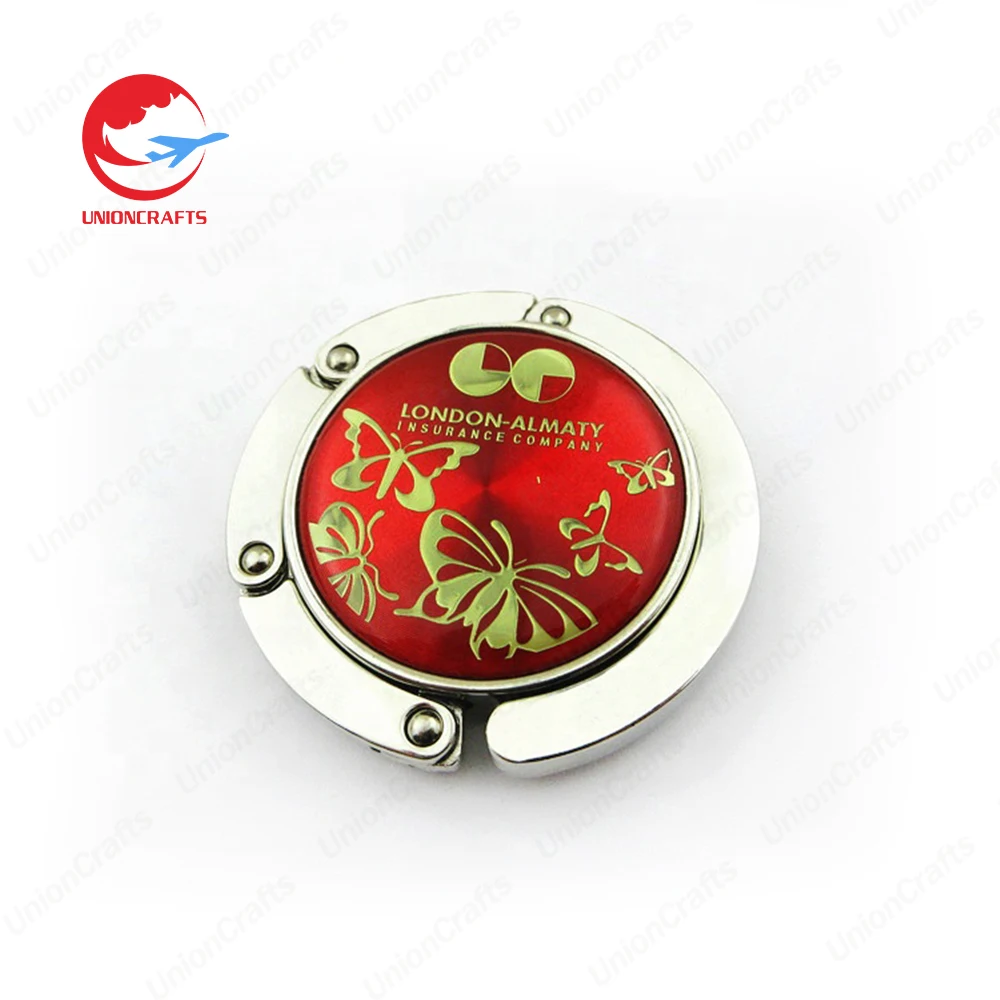 Custom portable foldable metal handbag table top purse hook purse bag table hanger hook for promotional business gifts