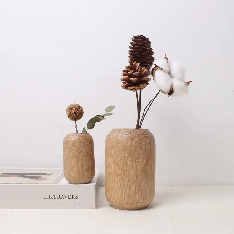 Eco-friendly engraved logo Wooden Vase Custom Design Minimalist Wood Flower Bottle Interior Decorative Bamboo Vase