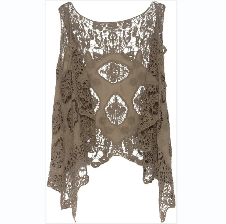 Женский кардиган с открытым стежком, одежда в стиле хиппи и бохо, жилет без рукавов, вязаный крючком, с бахромой