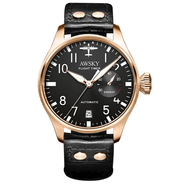 
316L Stainless Steel Seagull ST2532 Power Reserve Sapphire Crystal Men Pilot Automatic Watch 