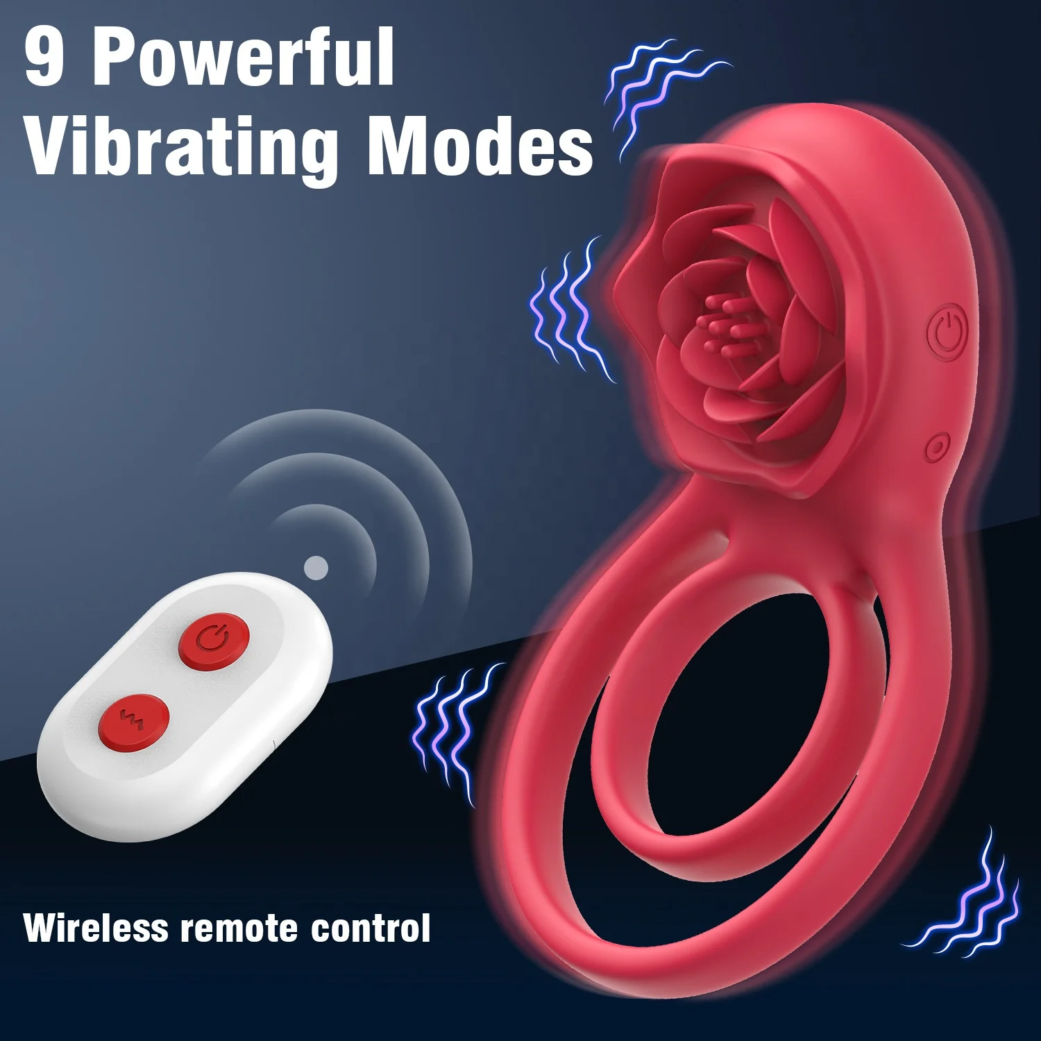 Rose Vibrating Cock Ring remote control with 9 Vibration modes Clitoral Stimulation for adult Sex Toys for Couples men women