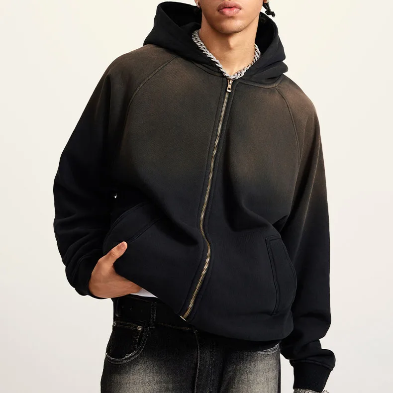 oem custom logo 100% cotton acid washed heavyweight oversized zipper up unisex mens hoodies & sweatshirts sweater hoodie