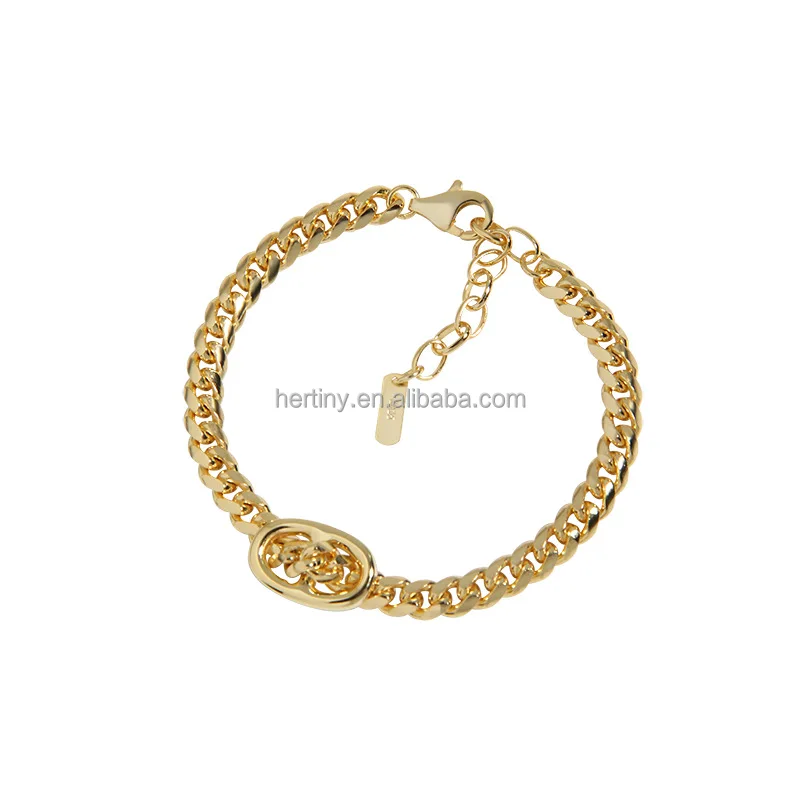 925 Sterling Silver Hiphop Flat Curb Chain Pig Snout Charm Bracelet
