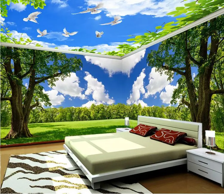 Custom Forest Scenery Murals, Pastoral 3d Forest Tree Scenery Wallpaper, Living Room Bedroom Background Wallpaper