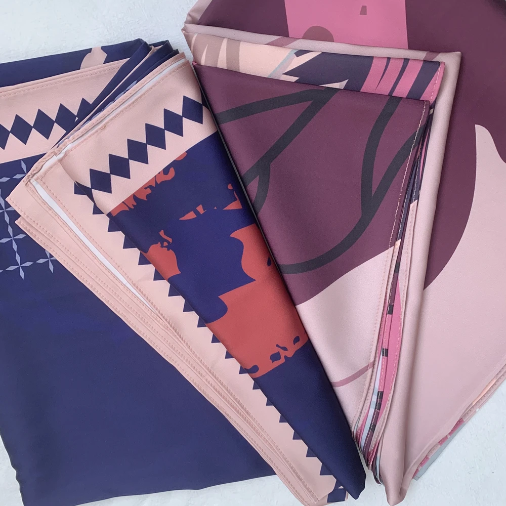 custom printed tudung premium high quality bawal satin hijab designer head scarf styles silk matte strech scarf