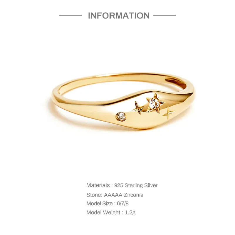 CANNER Zodiac S925 Sterling Silver 18k Gold Plated Birthday Star Multicolor Zircon Ladies Ring