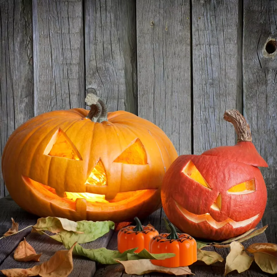 Battery Operated LED Yellow Flashing Pumpkin Shape Spider Web Pattern Tea Lights For Party Decoration