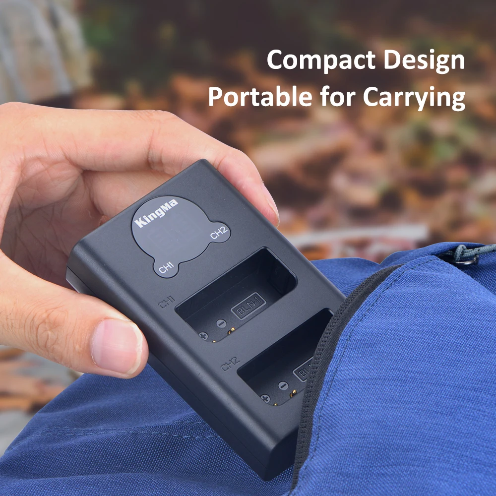 KingMa intelligent LCD display dual USB charger for Olympus BLN1 battery quick charger