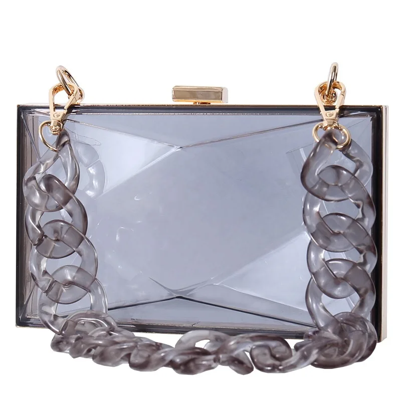 Hot Selling Trending Fashion Women Transparent Shoulder Evening Bag Clear Box Acrylic Clear Clutch Purse Bag