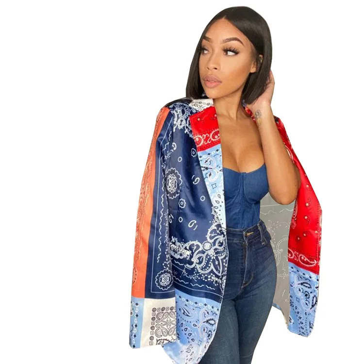 
Bandana Paisley Print Women Blazer Autumn Long Sleeve Turn Down Collar Single Breasted Office Lady Vintage Trench Coats 