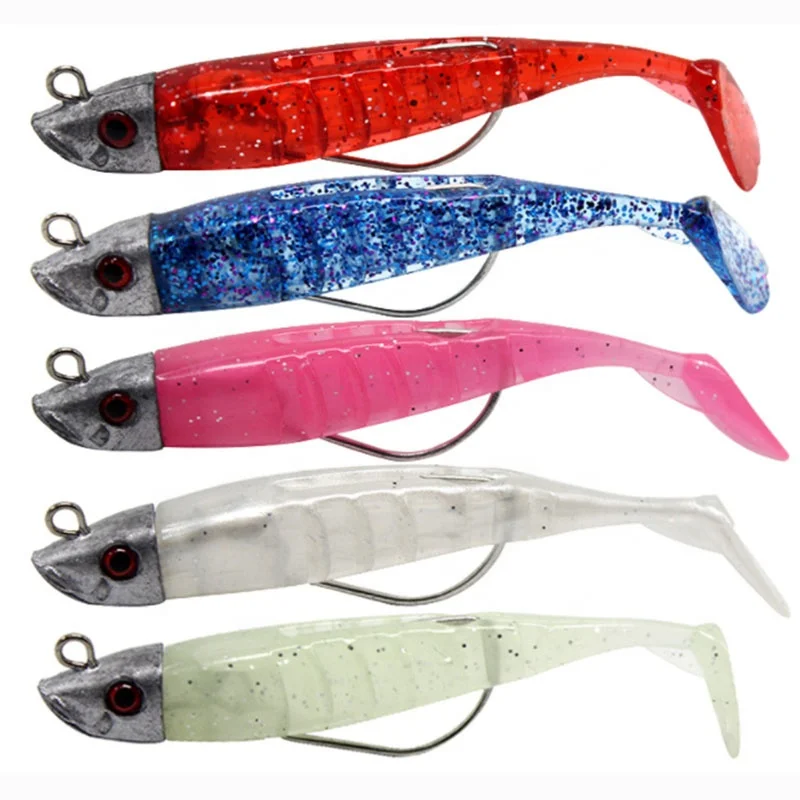 Soft bait lead head fish lures bass fishing tackle double color fishing bait set
