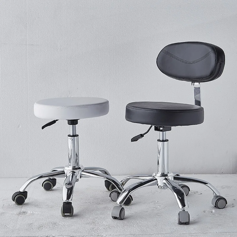 PU Leather Round Rolling Stool with Backrest Adjustable Swivel Hydraulic Gas Lift Stool for Tattoo Therapy Beauty Massage Spa