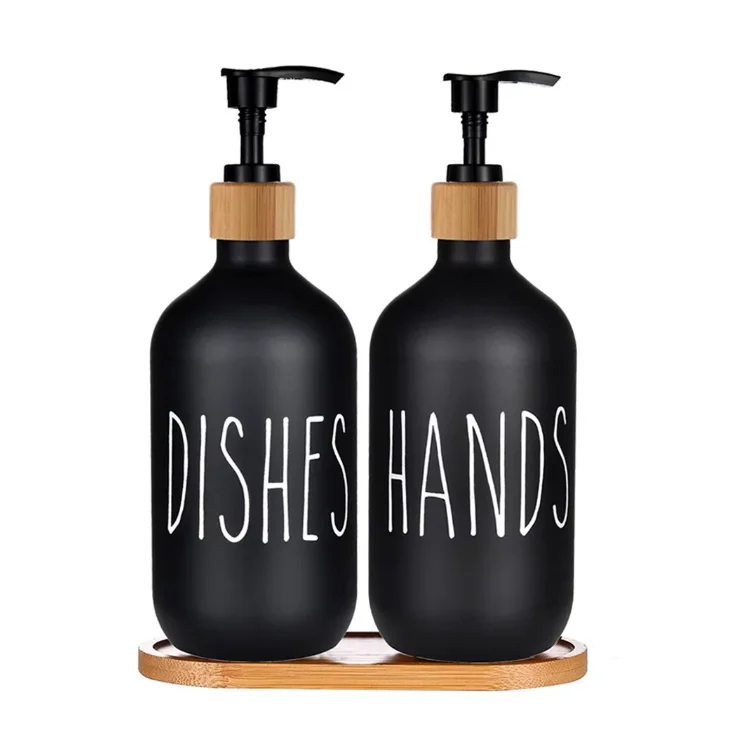 16 Oz Matte Black Hand And Dish Soap Dispenser Set for Kitchen
