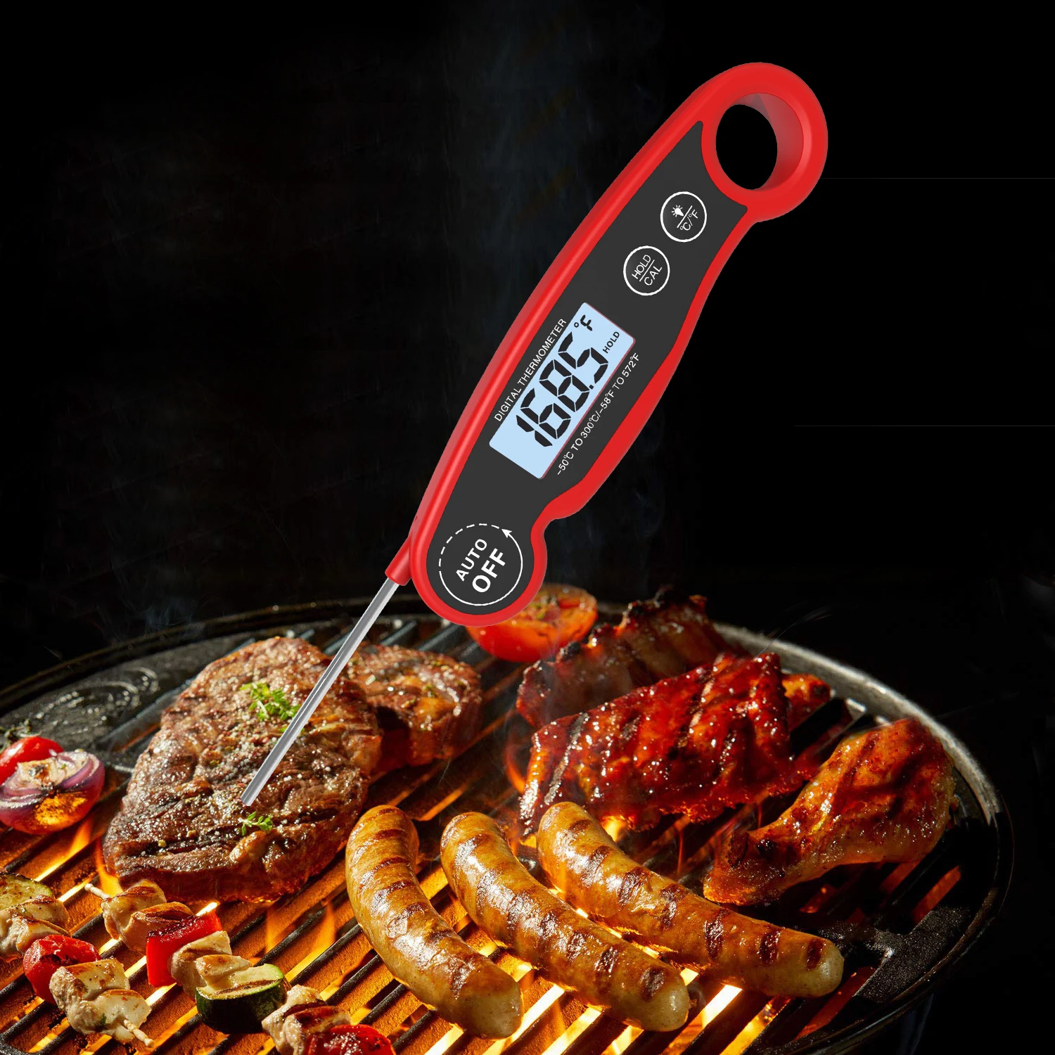 Goldgood hot selling electronic super fast reading digital meat thermometer folding probe BBQ cooking thermometer