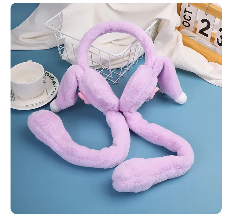 DHF Anime Sanrioed Kuromi Melody Pom Purin Plush Earmuffs Plush Ear Warmers With Moving Ears Winter Warm Antifreeze Earmuffs
