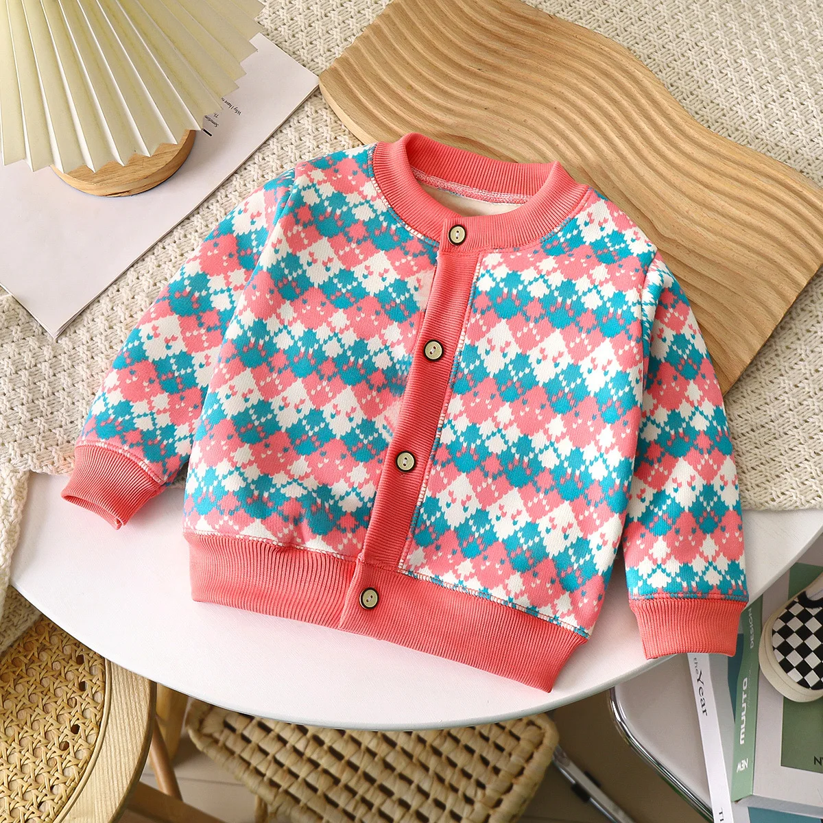 Fuyu Wholesale Baby Girl Children Digital Print Knit Long Sleeve Coat Toddler Girl Kids Button Warming Outwear