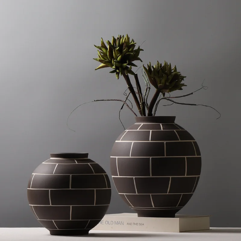Antique Flower Pottery Container Home Table Decorative Urns Clay Handmade Retro Rustic Ceramic Vase