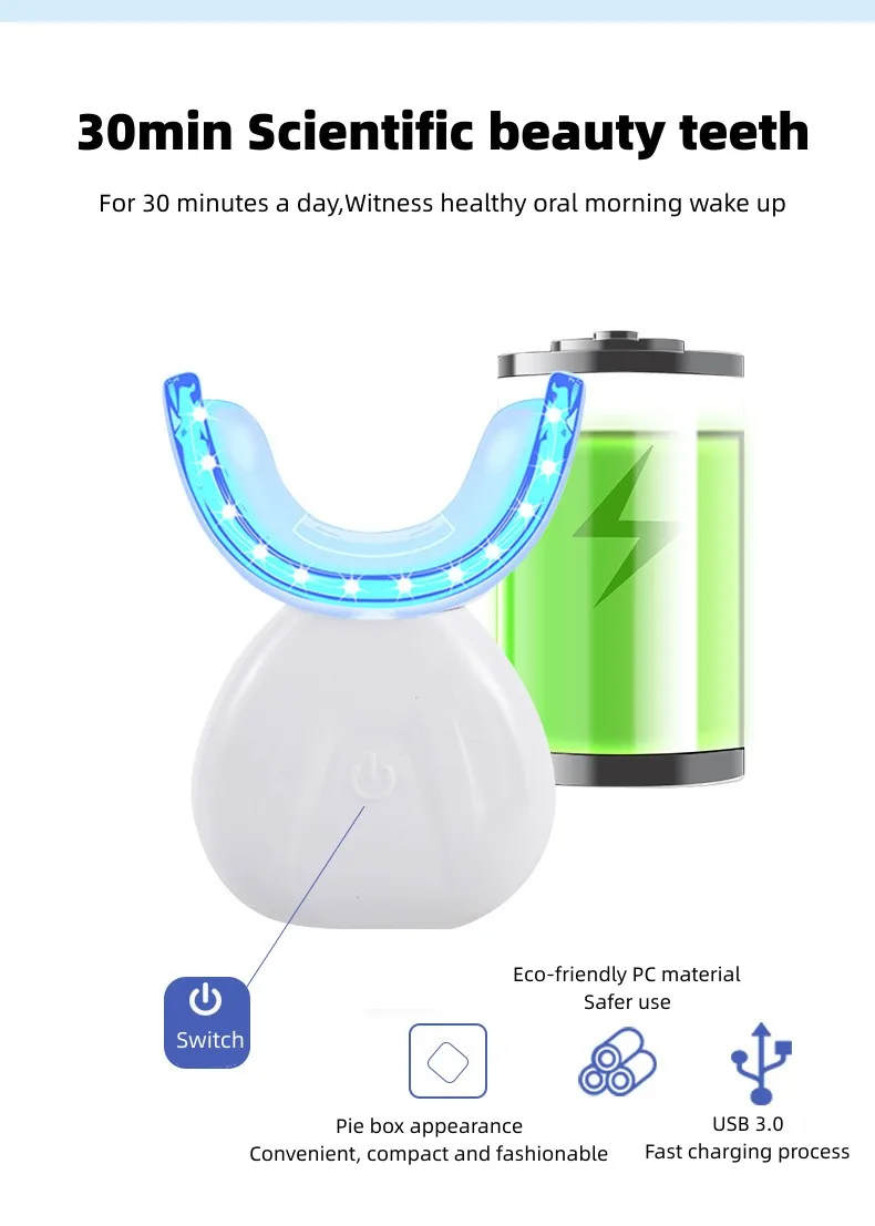 Hope Medical Wholesale Teeth Whitening Kit Rechargeable Cordless LED Light with Red Blue Ray Peroxide Free Wireless Dental Usage