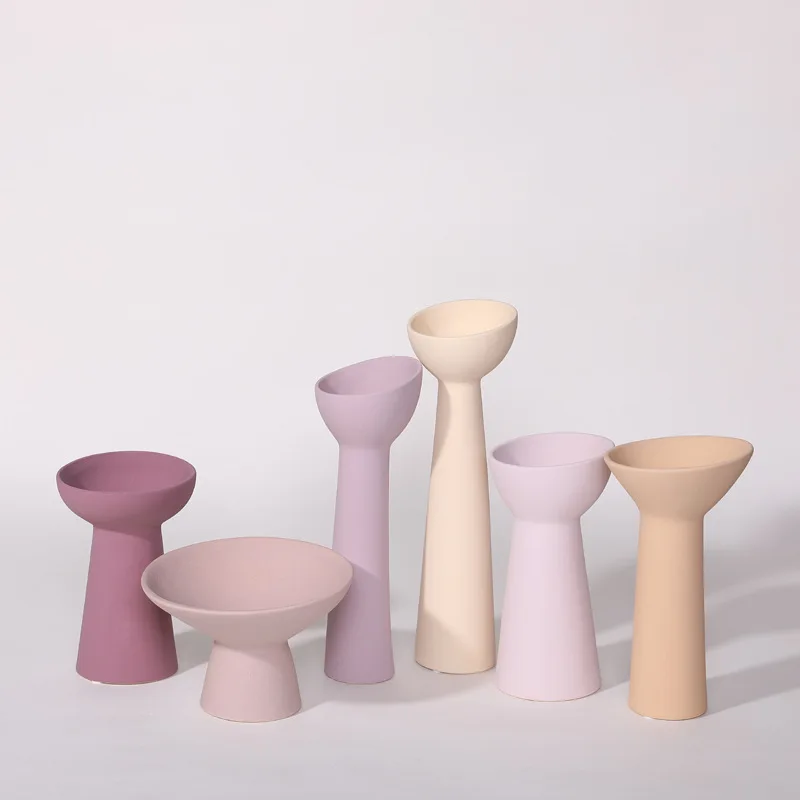 Ins Modern Simply Style Orange and Purple Tall Hooter Frosting Ceramic Porcelain Flower Vase Home Decoration