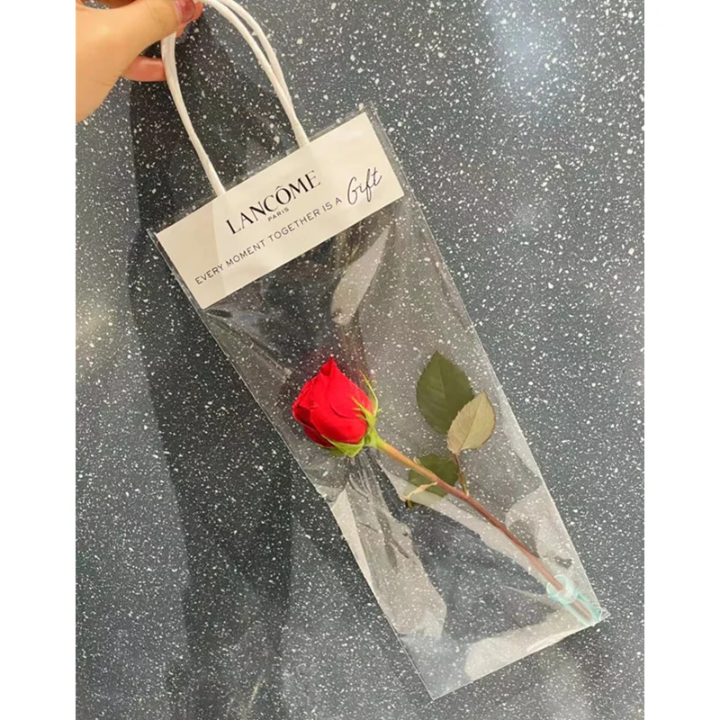 Wholesale custom brand for gift rose bag Transparent waterproof Plastic Flower Carry Bag