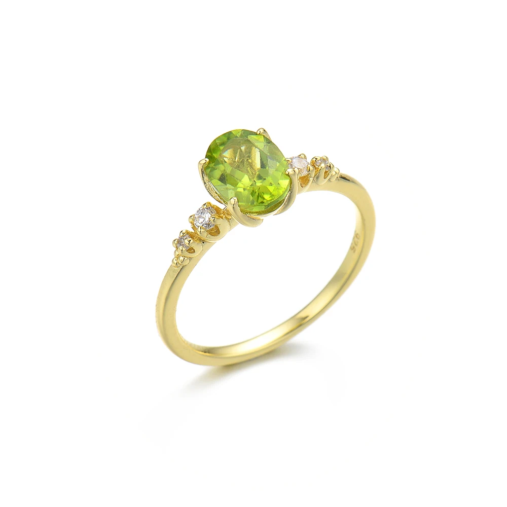 Joacii 925 стерлингового серебра 14K позолоченные натуральные драгоценные камни Свадебные помолвки Циркон геометрический Перидот Овальной Формы Кольцо