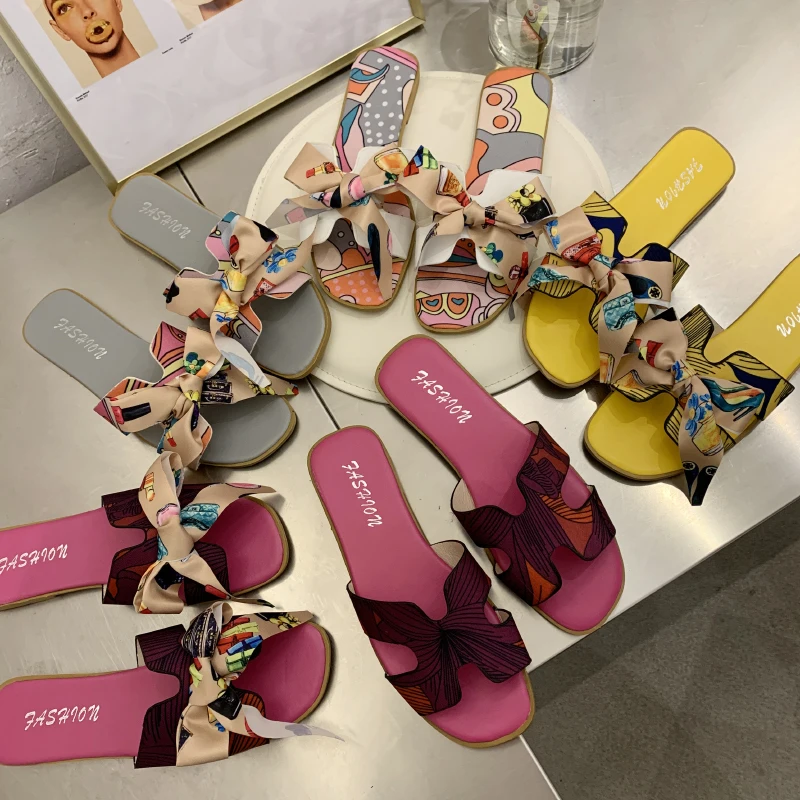 35-41 summer beach bowknot slippers cheap flat bottom women sandals