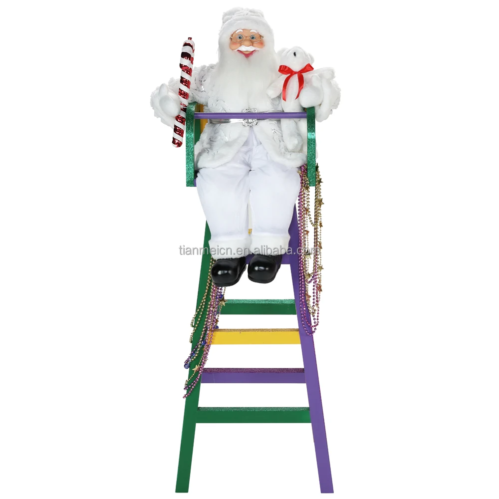 120cm sitting ladder stand santa claus Hug the bear christmas decoration supplies classic holiday ornaments christmas figurine