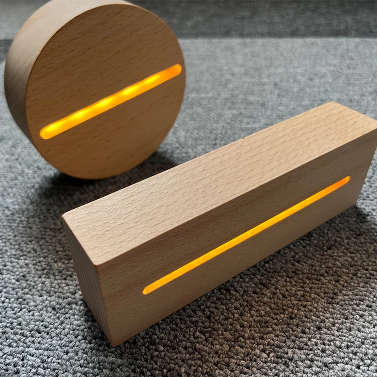 OEM Custom Factory Wholesale Wood Led Base 3D Led Color rectangle Wood Base on-off Switch 10CM diameter Wood Base