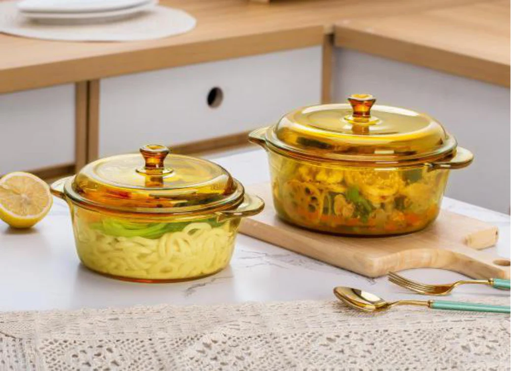 2022 Hot Selling Clear Amber Large Size Glass Cooking Pot Microwave Cooking Glass Pot With Glass Lid
