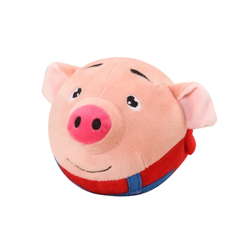 Wahlai New USB Rechargeable Cartoon Pig Electronic Interactive Dog Toy Pet Bouncing Ball Active Moving Pet Plush Dog Squeaky Toy