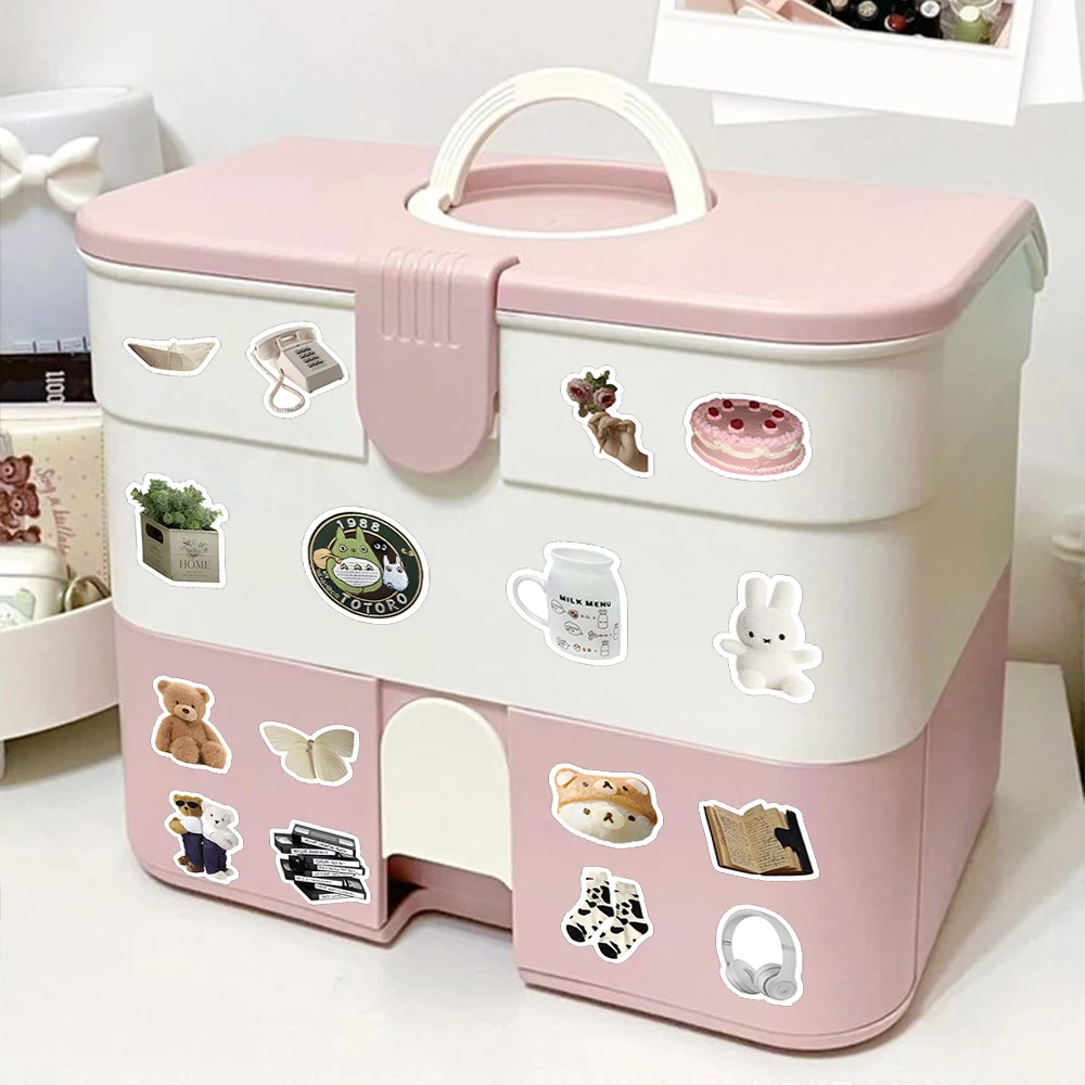 custom Korean Style Cartoon Bear Sticker Small Fresh Personality Waterproof Car Sticker Cute Graffiti Cake Beverage StickerS