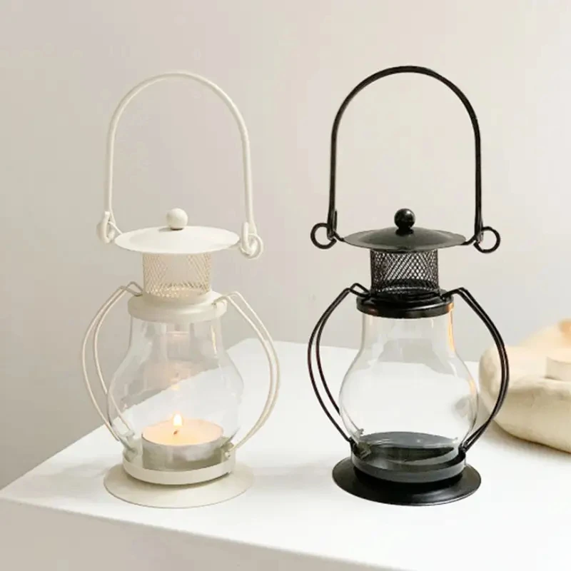 Oil Lamp Kerosene Lamp Glass Candle Holders Iron Table Decoration Vintage Candlestick Nordic Dining Wedding Candle Holder