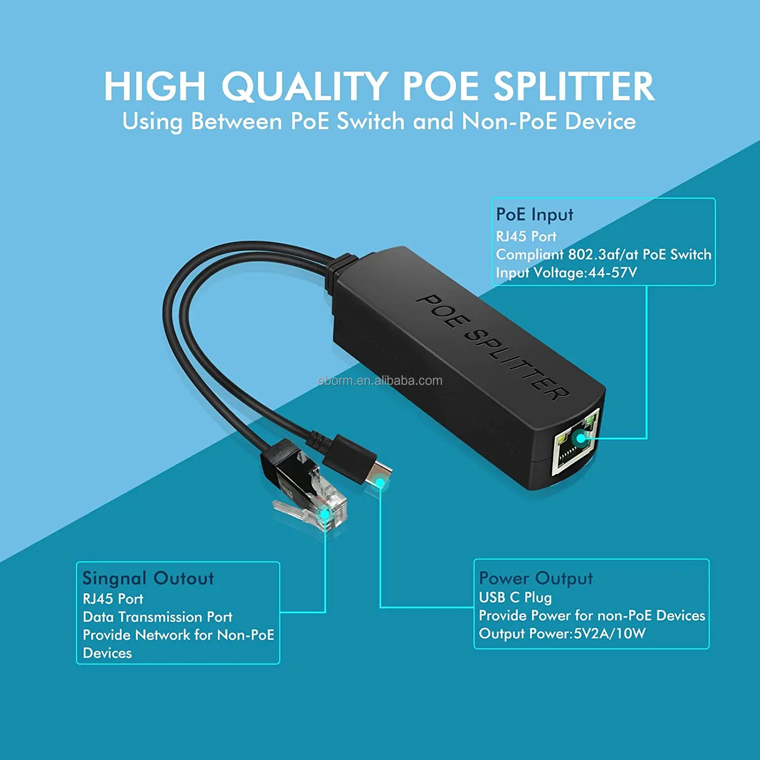 Оптовая продажа с Фабрики Напрямую разделитель Poe USB-C 5V 2A активный PoE кабель USB Type-C-адаптер IEEE802.3af