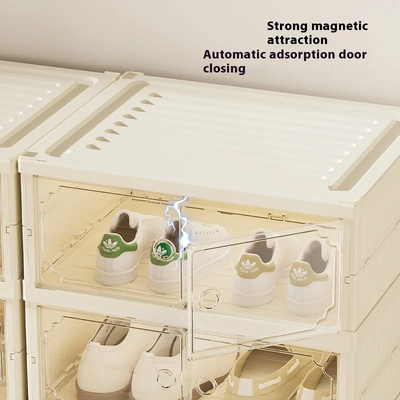 wholesale transparent plastic stackable shoe storage boxer free-installation folding sneaker plastic display organizer