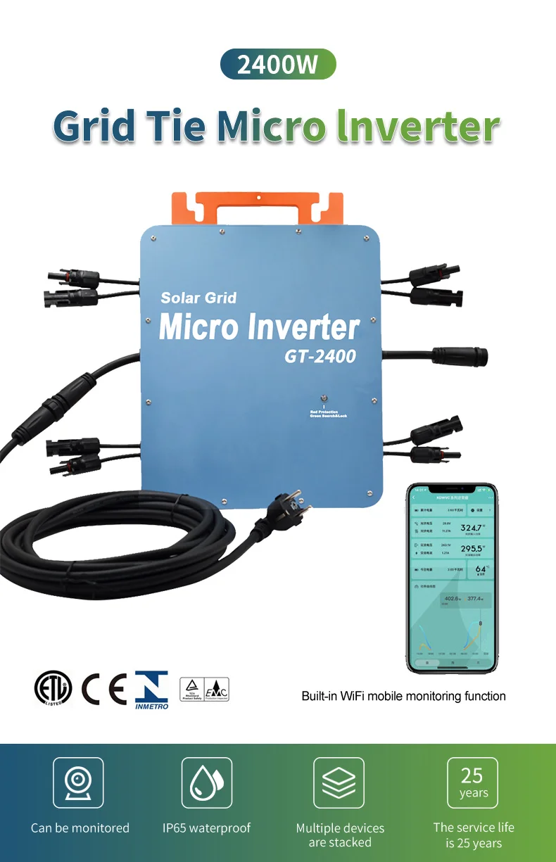 Micro Inverter 1200W 2400W 2800W 220V 230V MPPT On-Grid Tie Inverter PV System Grid Tie Inverter for Solar Panels Net Metering
